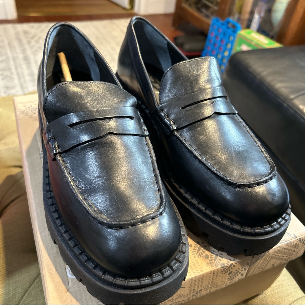 Free People Lyra Lug Sole Penny Loafers Womens Size 9.5 EU 40 Black Chunky Sole